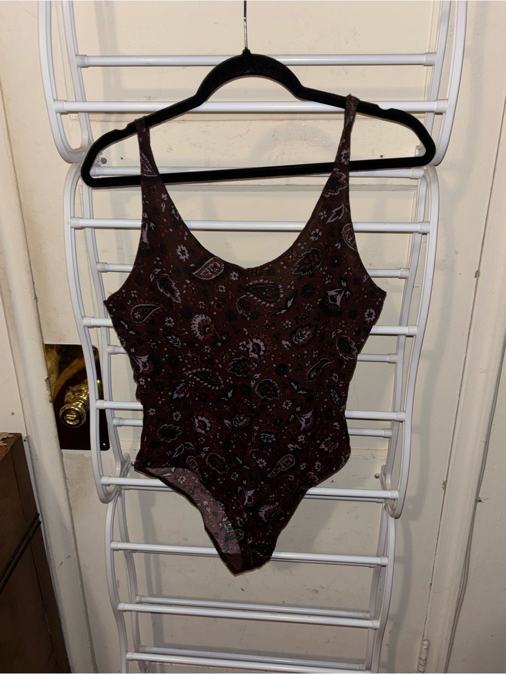 Free People Women's Paisley Scoop Neck Bodysuit - Brown Boho Hippie